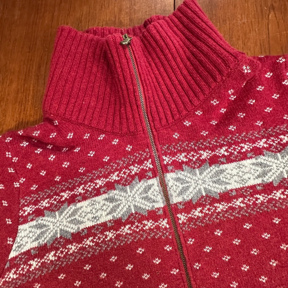 Vintage Eddie Bauer Wool Blend Full Zip Snowflake Sweater Women's Size XXL‎ Red